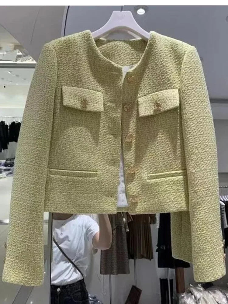 SMTHMA Korean Chic Female Tweed Basic Jacket Coat Women Clothing Runway Style Woolen Outerwear