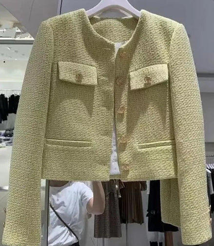 SMTHMA Korean Chic Female Tweed Basic Jacket Coat Women Clothing Runway Style Woolen Outerwear