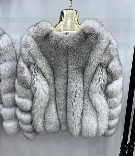 Women Fashion Real Fox Fur Coat Natural Fox Fur Jacket Luxury Fur Coat Mid-length High Quality Long Sleeve Outwear Hot Sale