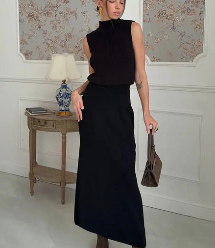 Tossy Elegant Knitwear 2 Piece-Set Long Dress Female Ribbed Sweater Pullover And Loose Patchwork Maxi Skirt Sets Ladies Outfits