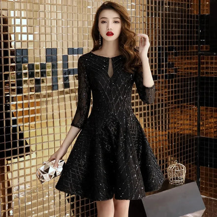 Evening Dress Women's 2024 New Black Dinner Party Cocktail Party Birthday Dresses Female Fashion Elegant Autumn Short Vestidos