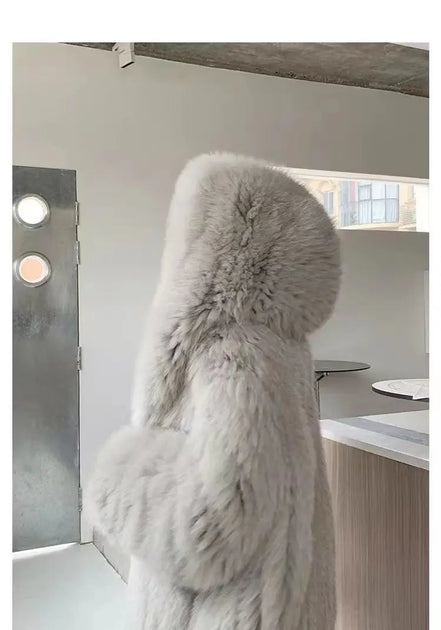 Imitation fox fur women's 2024 winter new style hooded loose slimming fur coat trendy street internet celebrity same style