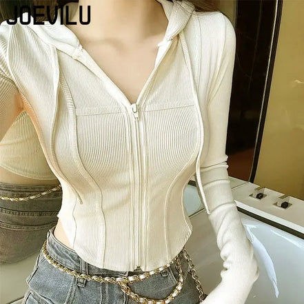 Hooded Cropped Jackets Versatile Long Sleeve Tops Women's Spring and Summer Fashion Short Cardigans Fashion Coat Gothic Clothes