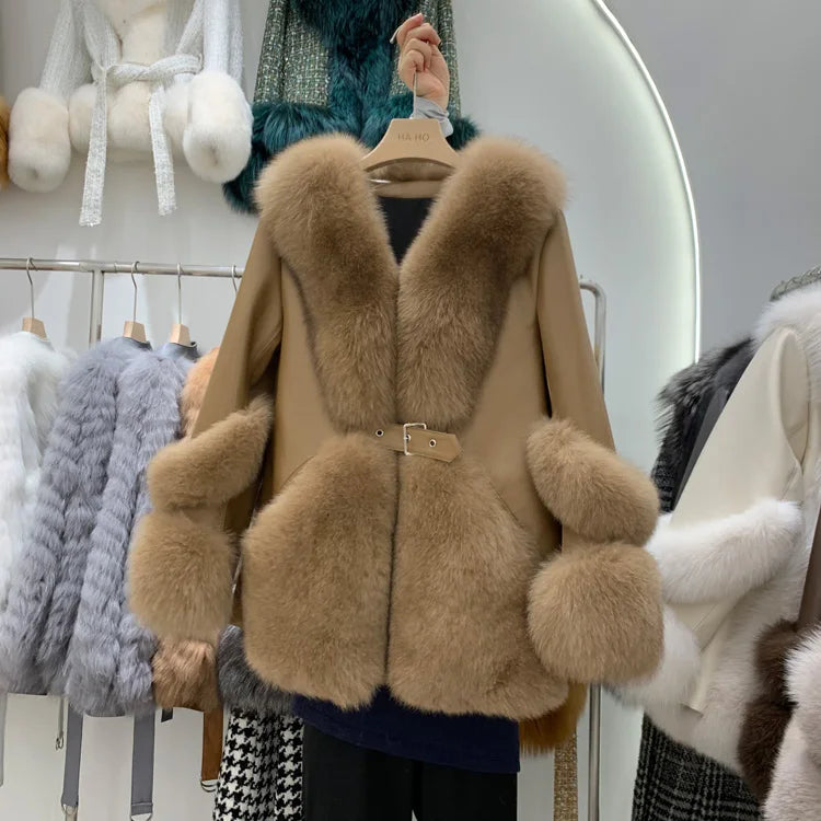 ZDFURS*Fox Fur Fur Coat Women's Mid-Length 2025  New Whole Leather Sheepskin Coat Fashionable Winter Slimming