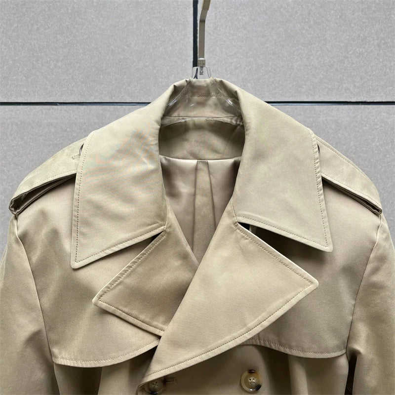 Women's jacket New outerwears summer 2025 double breasted lapel long sleeved top Belt slimming women's jumpsuit Pure cotton coat