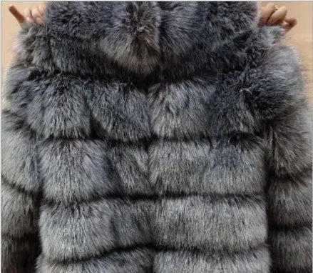 Women Faux Fur Fox Coats Short Coat Stand Collar Slim Fit Full Sleeve Elegant Splice Autumn Winter Thick Warm Open Stitch