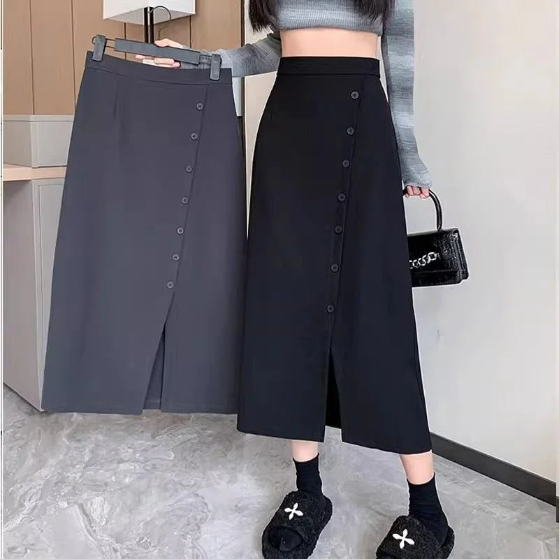 Fashion High Waist Slit Blazer Midi Skirt A Line Slim Fit Flattering