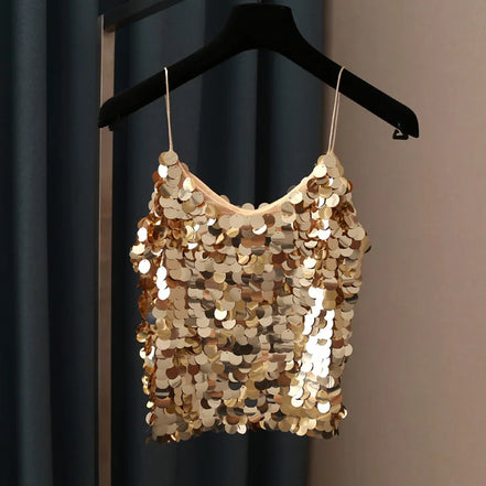 Fashion Women Sequined Tank Top New Sexy V Neck Strap Camis Club Girls Sequin Sleeveless Short Camisole Vest Tops SF792