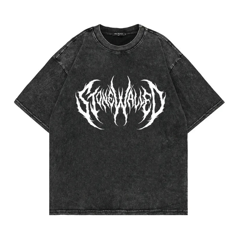 Oversized Washed Punk T-Shirt 2024 Gothic Graphic Unisex High Street Vintage Loose Casual T-shirts Harajuku Cotton T Shirts Man