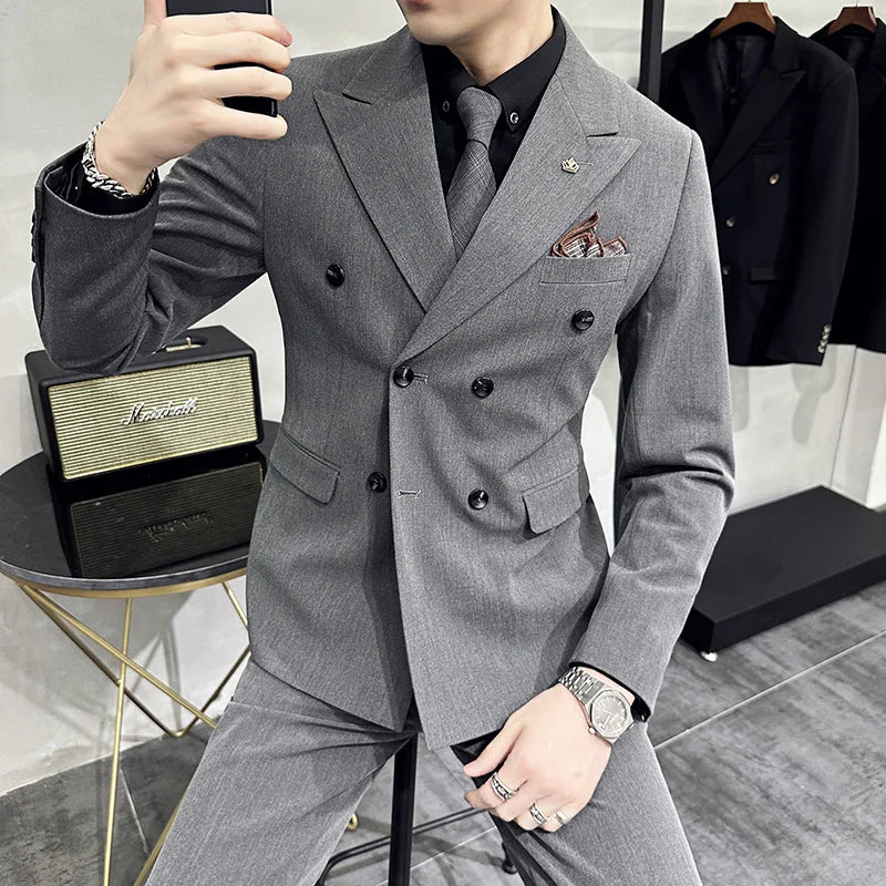 Jackets + Pants / Groom's Wedding Dress Best Fashion Mans Double -breasted Suit Blazer Trousers Male Formal Business Office Suit