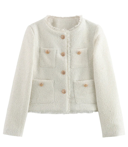 Chic Female Tweed Basic Jacket Coat Women Clothing Woolen Outerwear Long Sleeve Front Button Female Outerwear Chic Tops