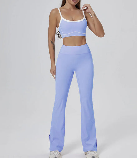 Seamless Yoga Sets Sports Fitness High Waist Hip-lifting Flared Pants Backless Bra Suits Workout Gym Leggings Sets for Women