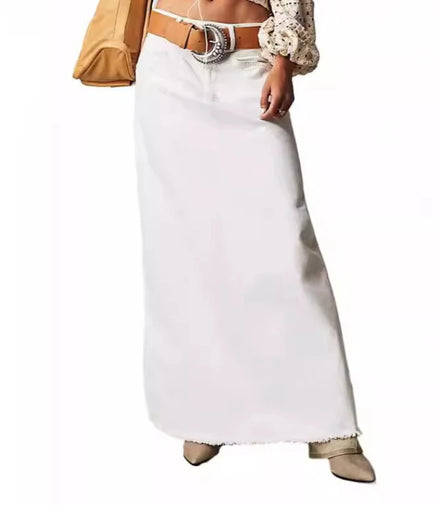 Long Skirts Denim Skirt Women Slim High Waist Straight Casual Jeans Streetwear Elegant Splice Blue Summer Button Pocket 2025