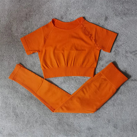 Fitness Yoga Set Seamless Sport Women's Sportswear High Waist Leggings Workout Outfits Two Piece Shorts Sets Womens Gym Clothing