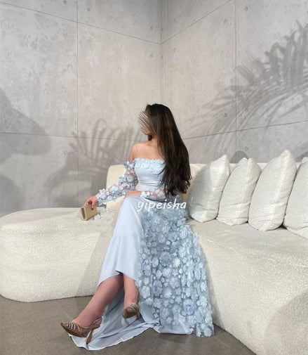 Customized Exquisite Jersey Applique Sequined Flower Handmade Flower Straight Off-the-shoulder Long Dresses Cocktail Dresses Sim