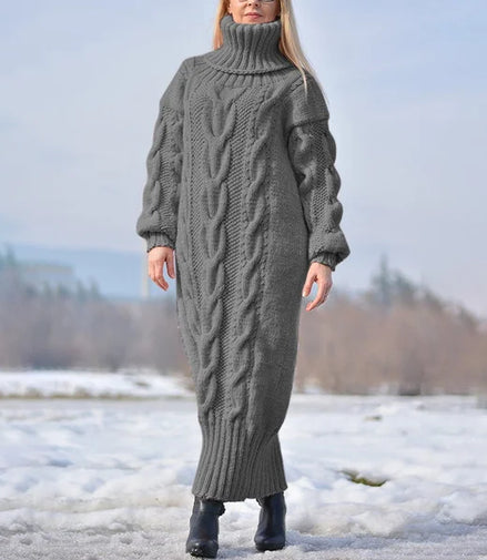 Sweater Dress Women Long Sleeve High Neck Knitted Pullover Dress Soft Warm Solid Color Oversize Bodycon Jumper Female Dress