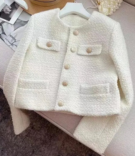 SMTHMA Korean Chic Female Tweed Basic Jacket Coat Women Clothing Runway Style Woolen Outerwear