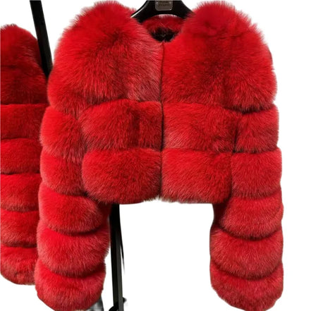 Women Faux Fox Fur Coat Solid Short Jacket V Neck Solid Long Sleeve Thick Warm Fur Office Lady Elegant Casual 2025 Autumn Winter