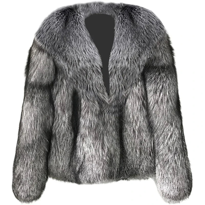 Women's fur coat short style fashion imitation fox hair whole fur coat autumn winter new casual lady jacket
