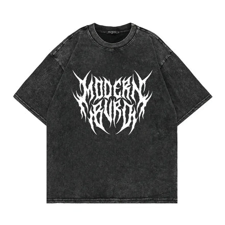 Oversized Washed Punk T-Shirt 2024 Gothic Graphic Unisex High Street Vintage Loose Casual T-shirts Harajuku Cotton T Shirts Man
