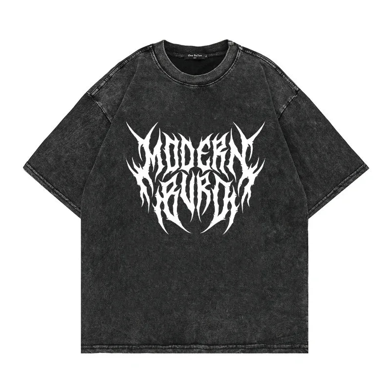 Oversized Washed Punk T-Shirt 2024 Gothic Graphic Unisex High Street Vintage Loose Casual T-shirts Harajuku Cotton T Shirts Man