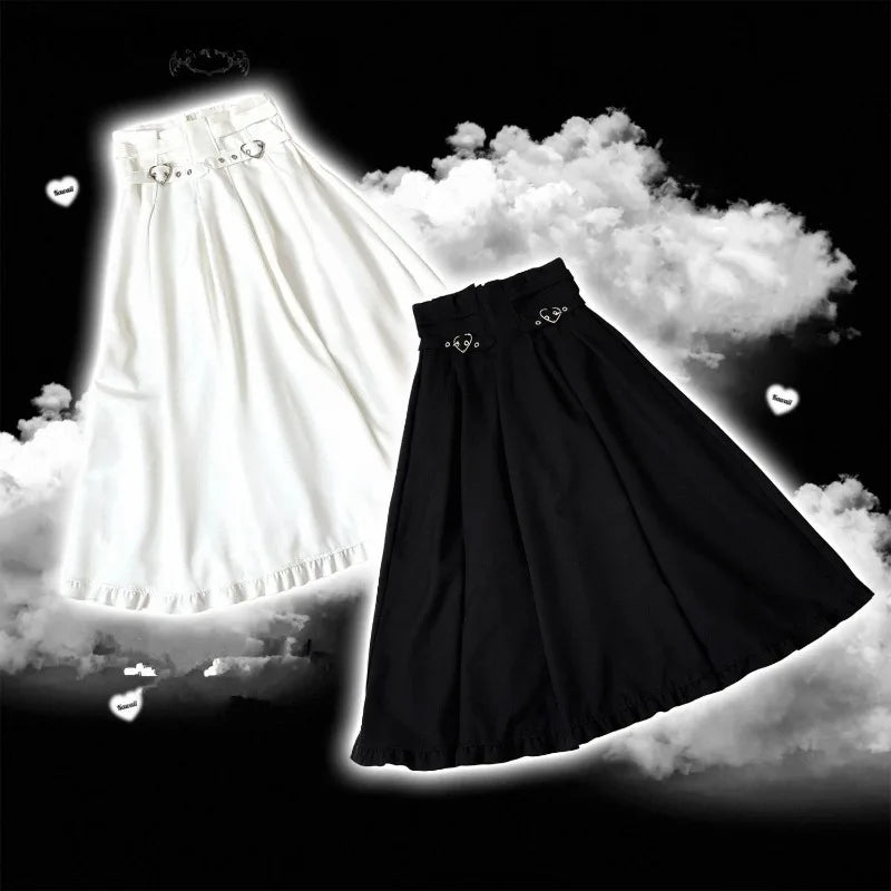 High Waist White Skirts for Women 2025 Faldas Mujer De Moda Japanese Jupe Tunic A-line Saia Ruffles Fashion Loose Cute Y2k Skirt