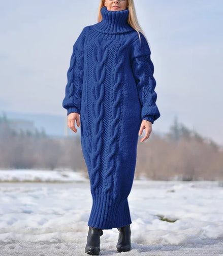 Sweater Dress Women Long Sleeve High Neck Knitted Pullover Dress Soft Warm Solid Color Oversize Bodycon Jumper Female Dress