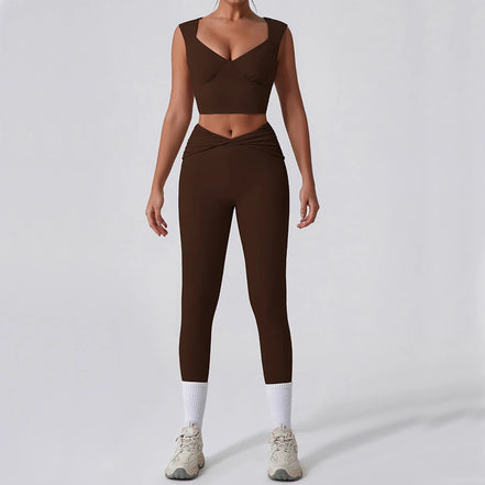 2PCS Women Yoga Set Workout Pant Outfits Fitness Sportswear Gym Tracksuit High Waist Flare Leggings Sports Bra Athletic Wear