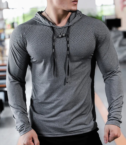 Mens Fitness Tracksuit Running Sport Hoodie Gym Joggers Hooded Outdoor Workout Shirts Tops Clothing Muscle Training Sweatshirt