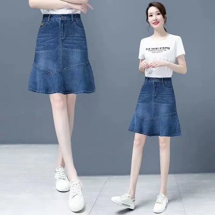 High Waist Jeans Skirts for Women with Slit Pocket Woman Denim Skirt Cheap Y2k Vintage New in Clothing Sales Stylish Summer 2024