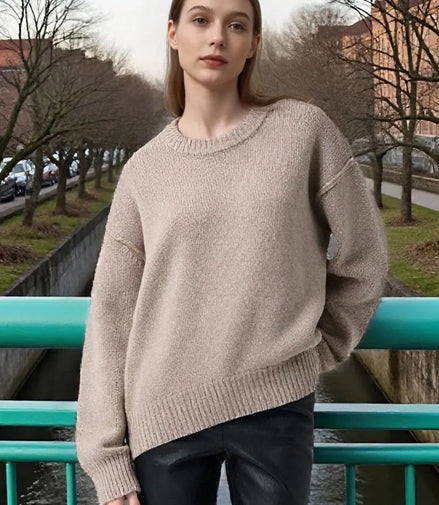 Oversized Fall Yellow Sweaters For Women 2025 Brown Crewneck Sweater Top Ladies Office Warm Knitted Woman Pullovers Winter Grey
