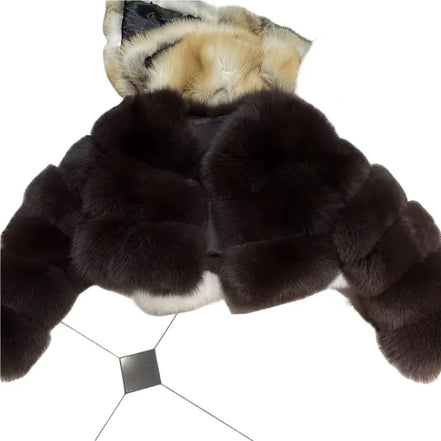 Women Faux Fox Fur Coat Solid Short Jacket V Neck Solid Long Sleeve Thick Warm Fur Office Lady Elegant Casual 2025 Autumn Winter