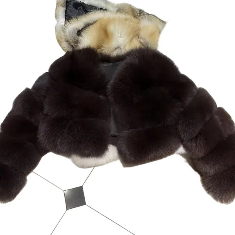 Women Faux Fox Fur Coat Solid Short Jacket V Neck Solid Long Sleeve Thick Warm Fur Office Lady Elegant Casual 2025 Autumn Winter