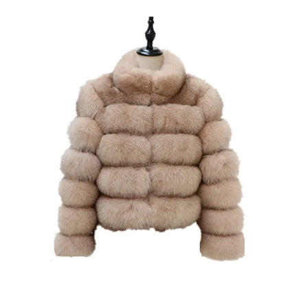 Women Faux Fur Fox Coats Short Coat Stand Collar Slim Fit Full Sleeve Elegant Splice Autumn Winter Thick Warm Open Stitch