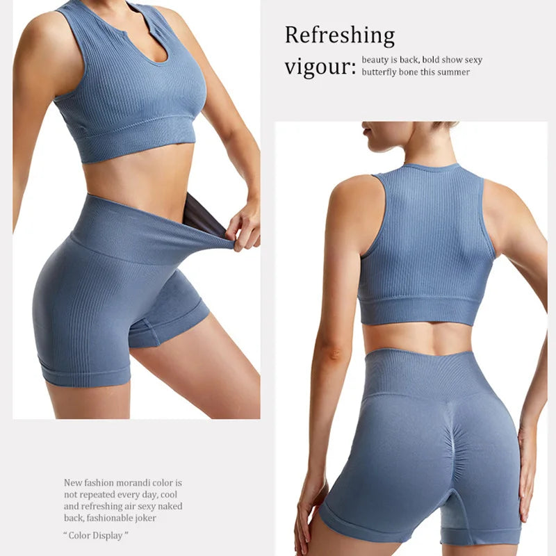 Gym Set Workout Clothes for Women Seamless Leggings Sports Bra Yoga Set Female Clothing High Waist Shorts Women Tracksuit