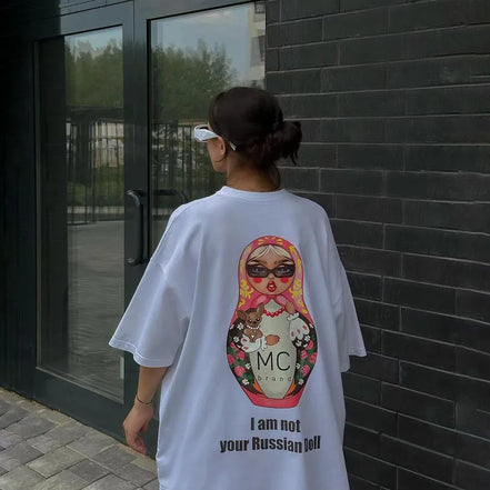 Funny Graphic Tees Oversized Summer O Neck Casual Streetwear T Shirt Women Black Short Sleeve Top Long Chic Basic Clothes