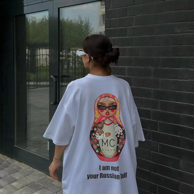 Funny Graphic Tees Oversized Summer O Neck Casual Streetwear T Shirt Women Black Short Sleeve Top Long Chic Basic Clothes