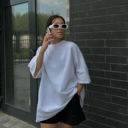 Funny Graphic Tees Oversized Summer O Neck Casual Streetwear T Shirt Women Black Short Sleeve Top Long Chic Basic Clothes