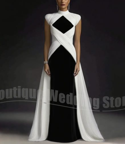 Evening Dresses for Women Fashion Pleated Draped Prom Gowns Slim Elegant High Collar Sleeveless Floor Length Party Dresses