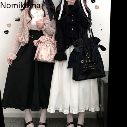 High Waist White Skirts for Women 2025 Faldas Mujer De Moda Japanese Jupe Tunic A-line Saia Ruffles Fashion Loose Cute Y2k Skirt