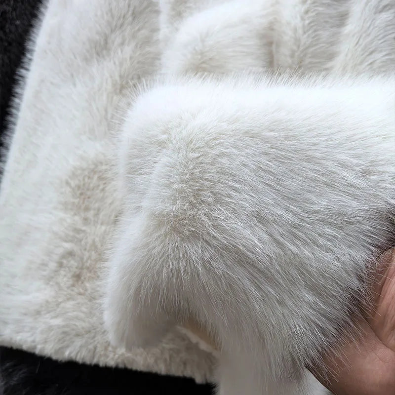 Faux Fox Fur Coat Women Short Jacket Turn Down Collar Long Sleeves Thick Slim Y2k Casual Jackets Office Lady 2025 Autumn Winter