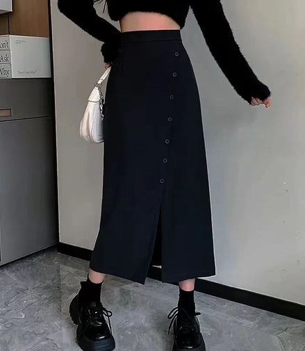 Fashion High Waist Slit Blazer Midi Skirt A Line Slim Fit Flattering