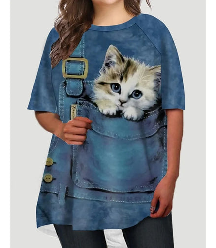 Fashion T-Shirts For Women Oversized Tops 3d Print Cat Graphic Loose Streetwear O-Neck Clothing Short Sleeves Ladies Shirts Tees