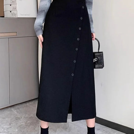 Fashion High Waist Slit Blazer Midi Skirt A Line Slim Fit Flattering