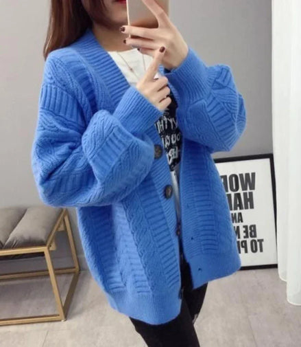Oversized Knit Sweater Coat Women Autumn Winter Long Sleeve Twisted Sweaters Cardigan Woman Wild Solid Color Cardigans Ladies