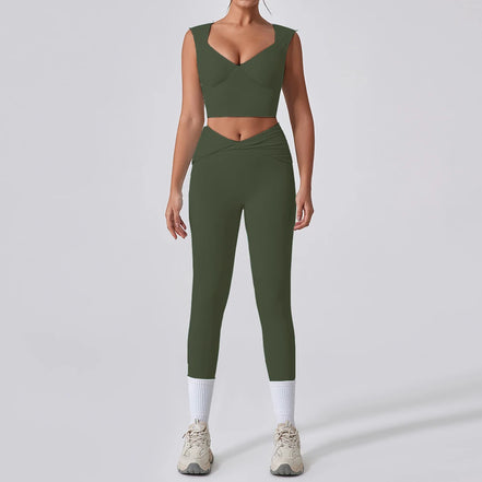 2PCS Women Yoga Set Workout Pant Outfits Fitness Sportswear Gym Tracksuit High Waist Flare Leggings Sports Bra Athletic Wear