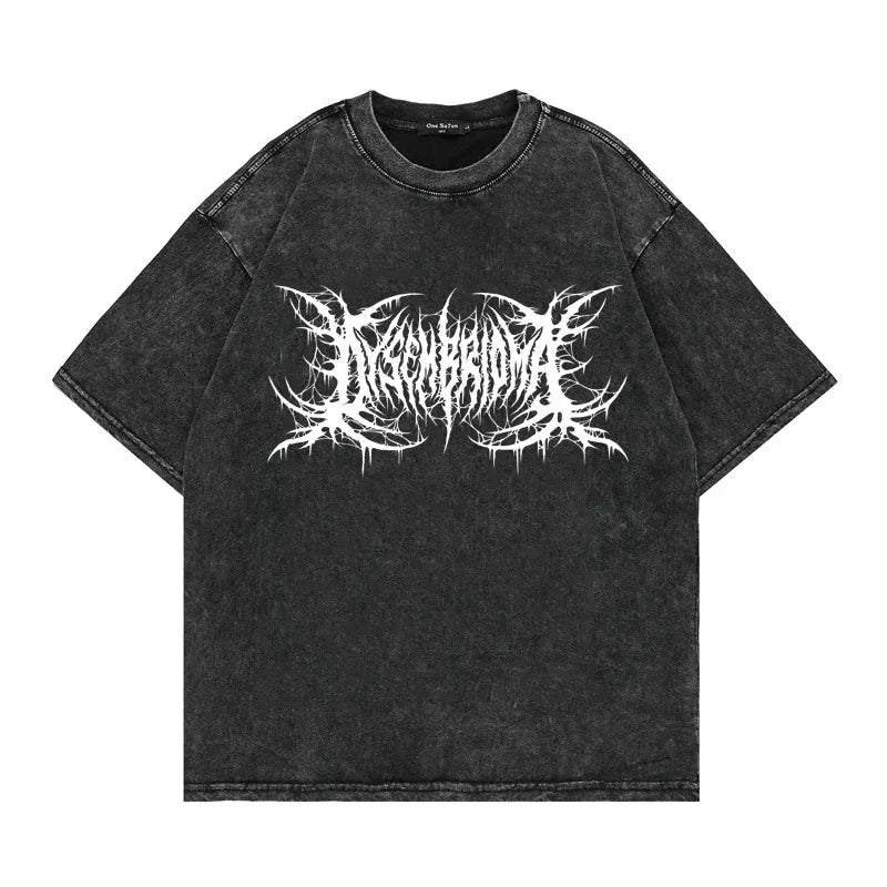 Oversized Washed Punk T-Shirt 2024 Gothic Graphic Unisex High Street Vintage Loose Casual T-shirts Harajuku Cotton T Shirts Man