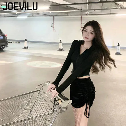 Hooded Cropped Jackets Versatile Long Sleeve Tops Women's Spring and Summer Fashion Short Cardigans Fashion Coat Gothic Clothes
