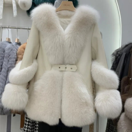 ZDFURS*Fox Fur Fur Coat Women's Mid-Length 2025  New Whole Leather Sheepskin Coat Fashionable Winter Slimming