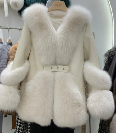 ZDFURS*Fox Fur Fur Coat Women's Mid-Length 2025  New Whole Leather Sheepskin Coat Fashionable Winter Slimming